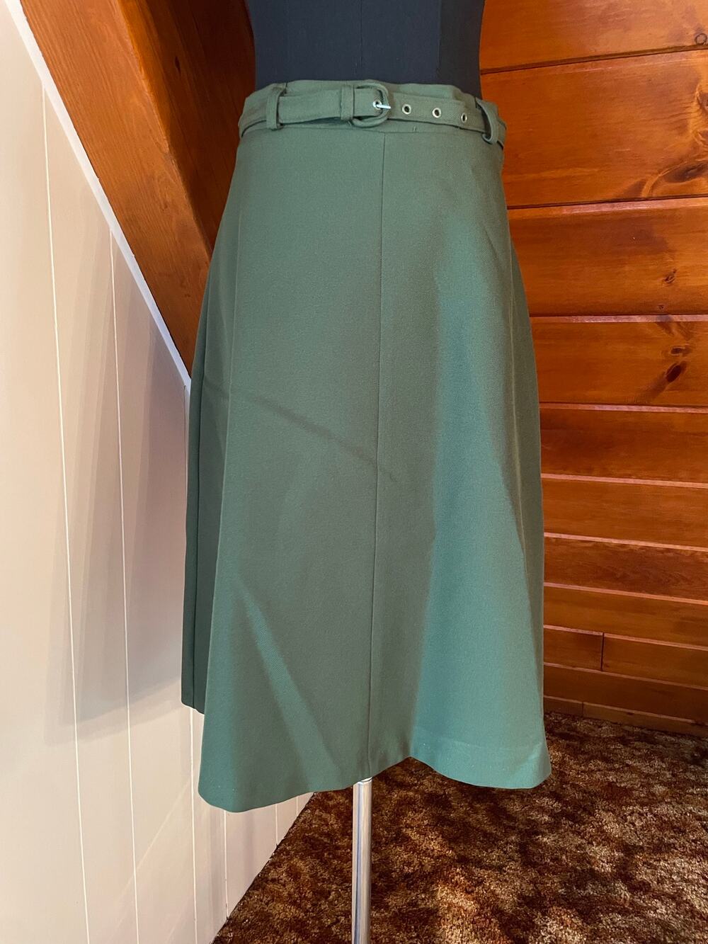 Vintage 70s JCPenney Hunter Green Aline Skirt sz 12 with Belt